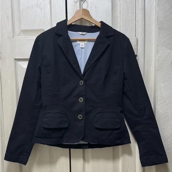 Talbots Stretch Size 10 Navy Blue Cotton Short Blazer - Picture 1 of 13